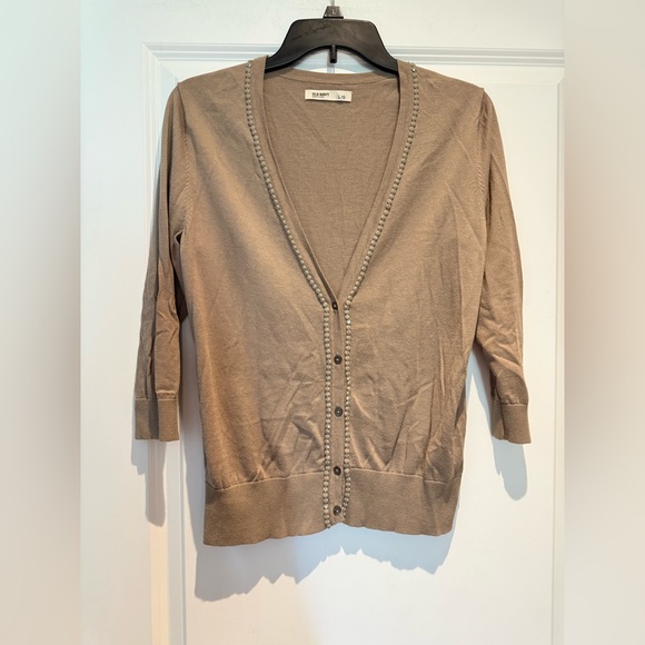 Old Navy Sweaters - Old Navy tan cardigan embellishments lightweight soft 100% cotton vintage 2010